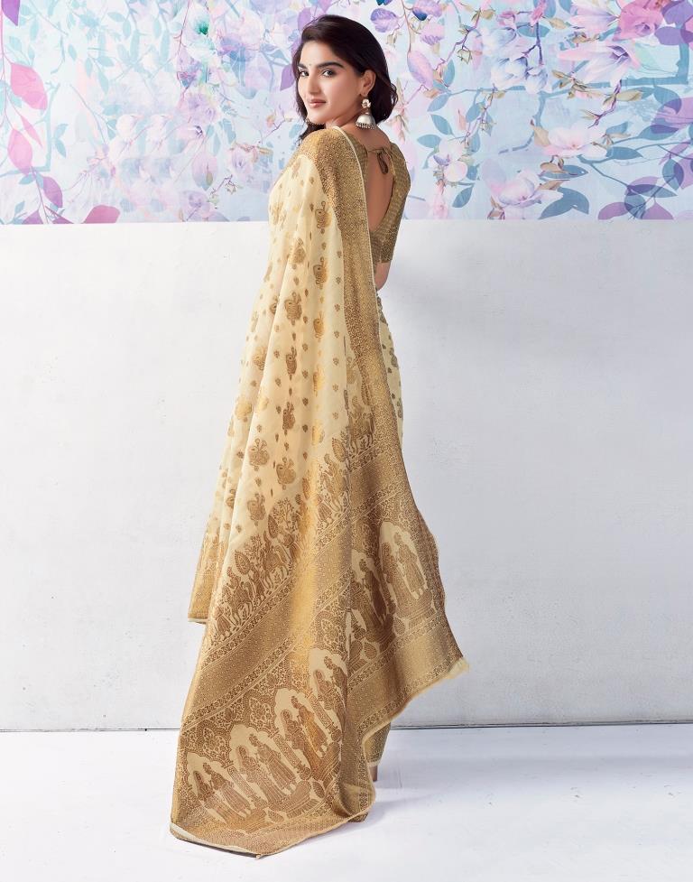 Beige Silk Plain Saree