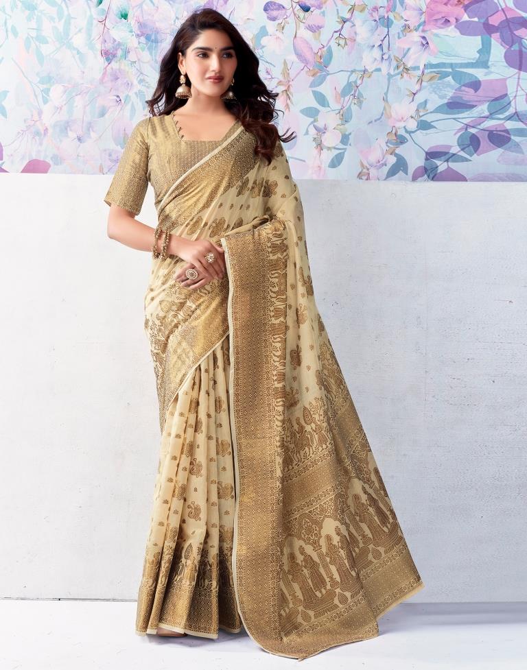 Beige Silk Plain Saree