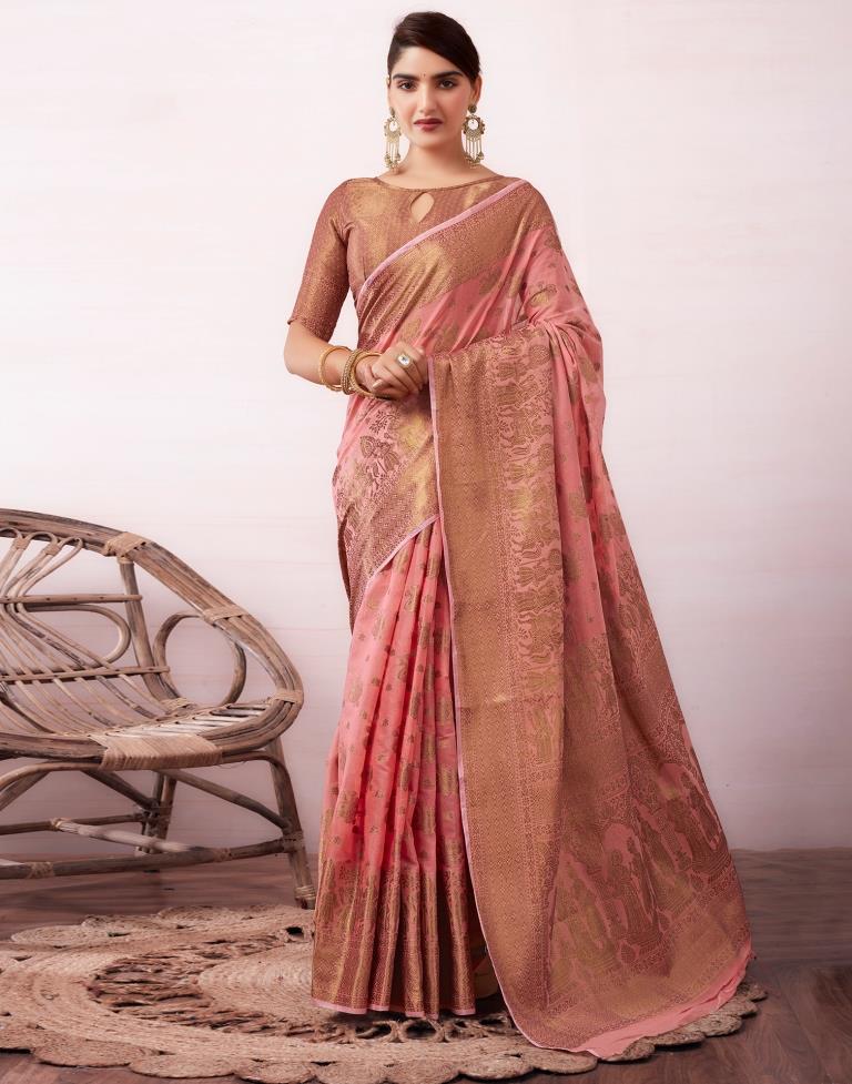 Dusty Pink Silk Plain Saree