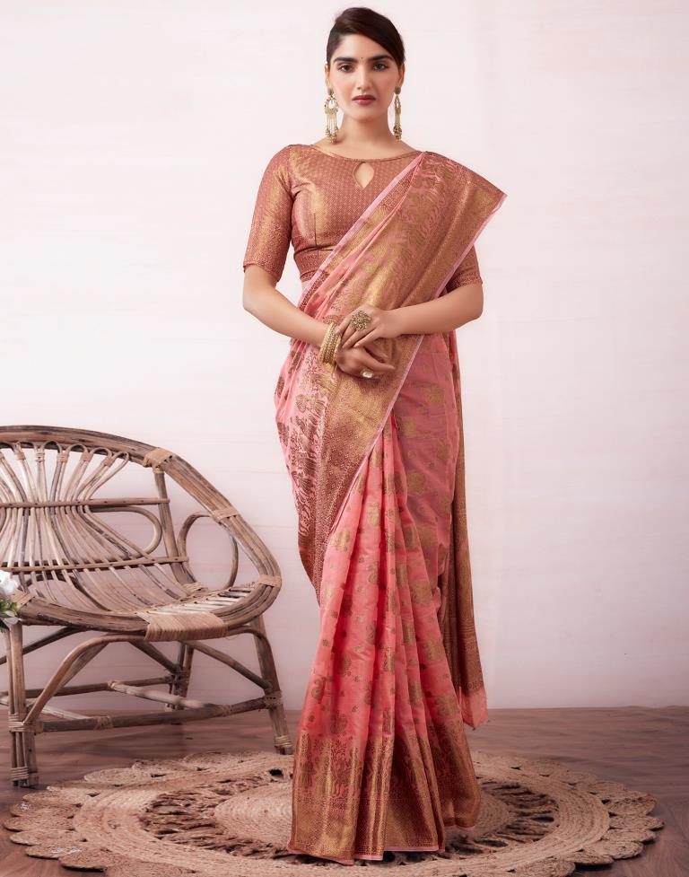 Dusty Pink Silk Plain Saree