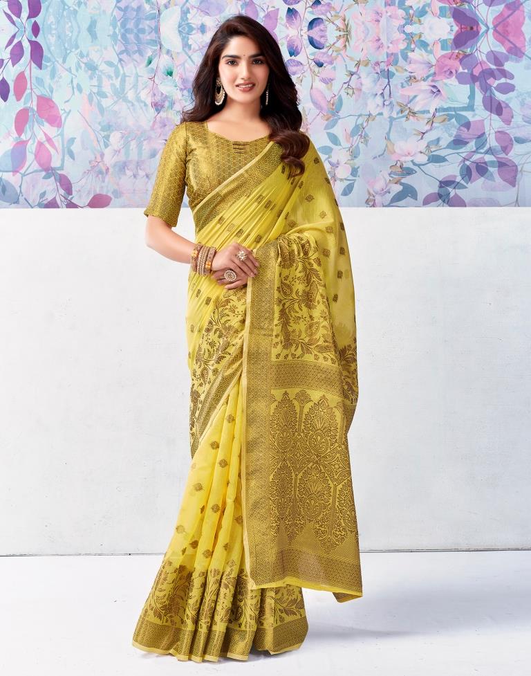 Yellow Silk Plain Saree