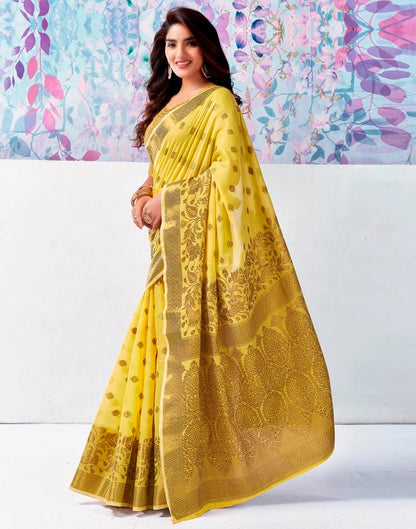 Yellow Silk Plain Saree