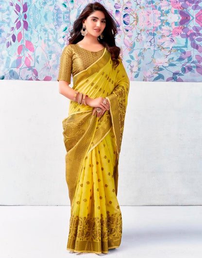 Yellow Silk Plain Saree