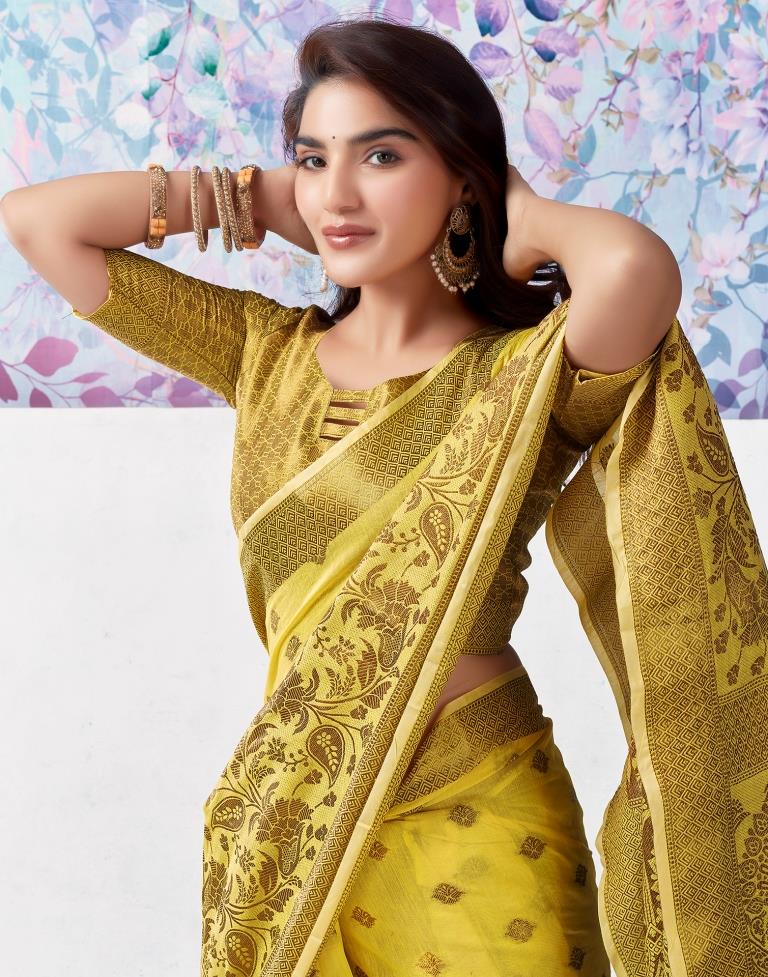 Yellow Silk Plain Saree