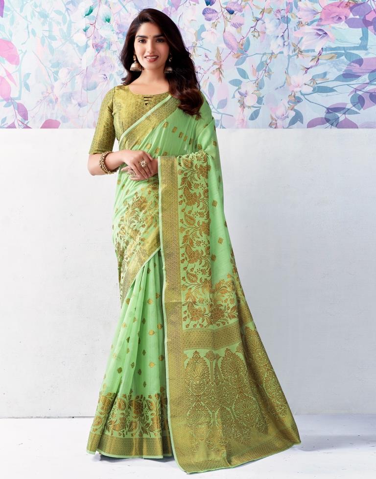 Light Green Silk Plain Saree