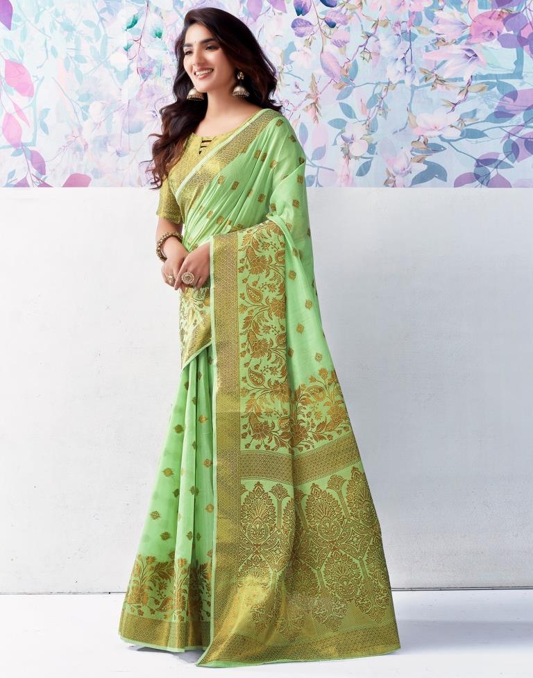 Light Green Silk Plain Saree