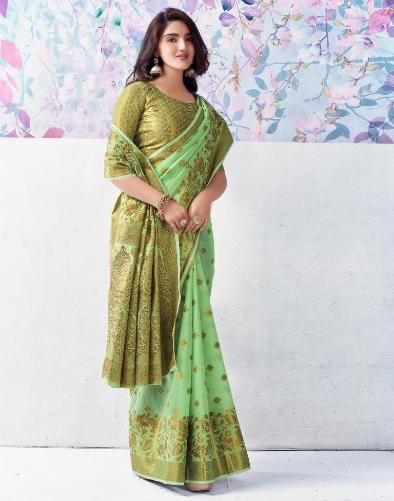 Light Green Silk Plain Saree