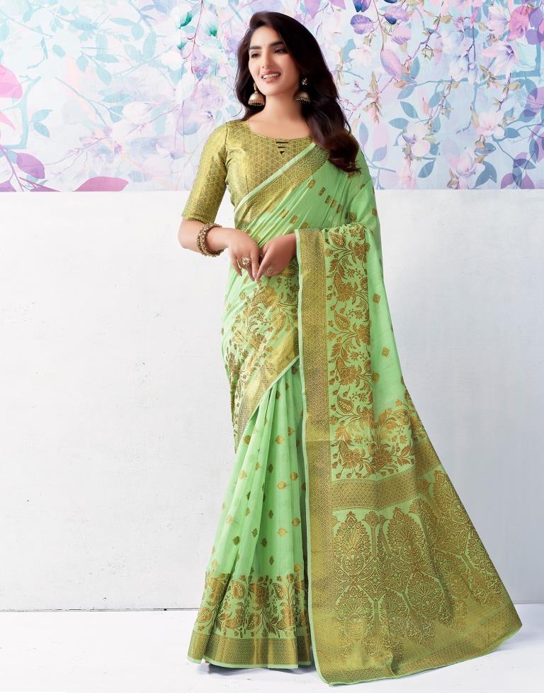 Light Green Silk Plain Saree