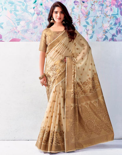 Beige Silk Jacquard Saree