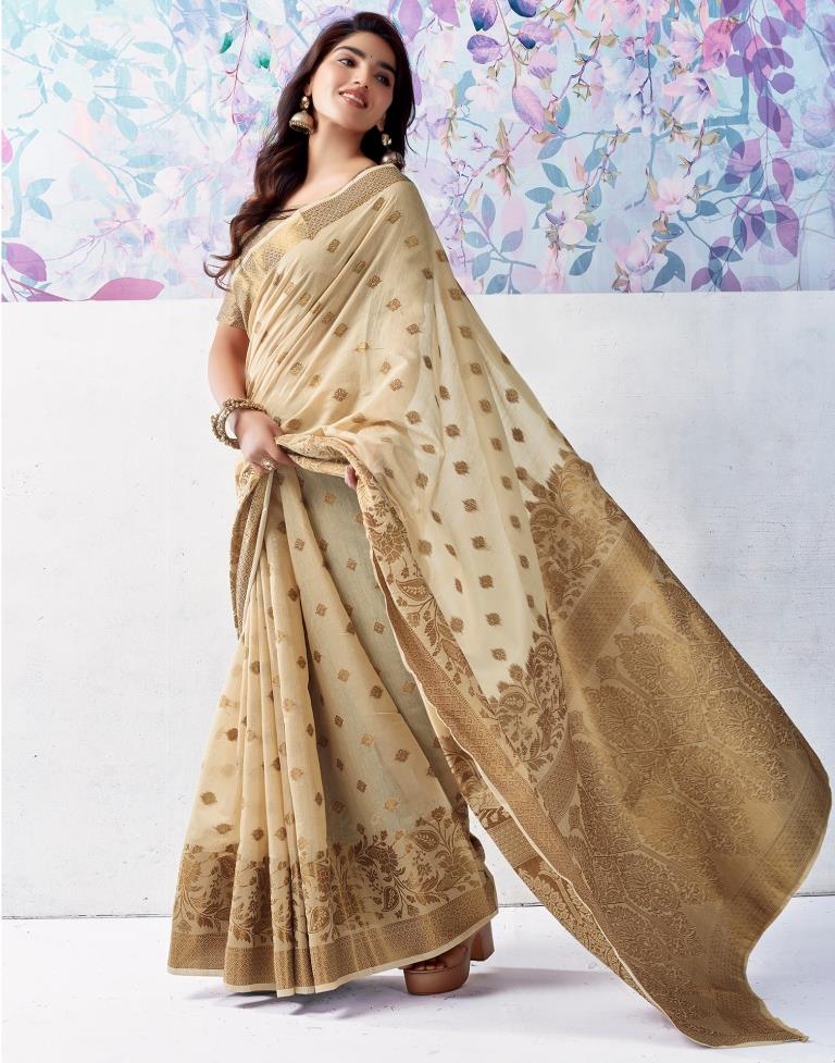 Beige Silk Jacquard Saree