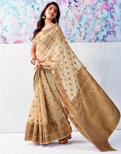 Beige Silk Jacquard Saree