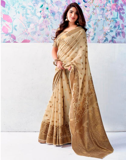 Beige Silk Jacquard Saree