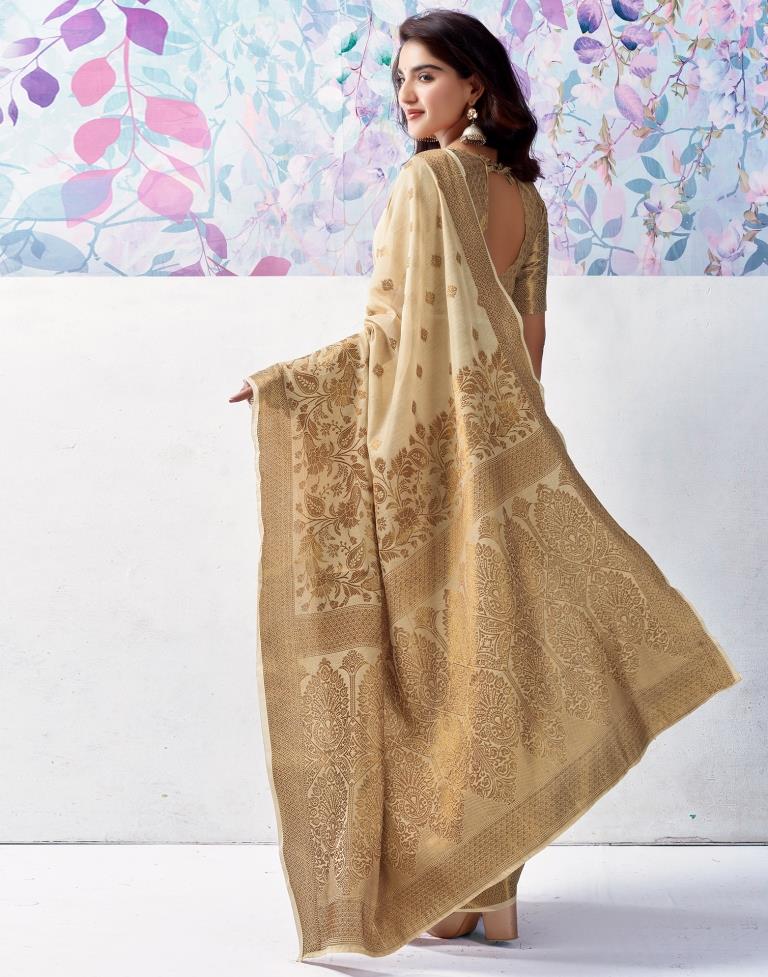 Beige Silk Jacquard Saree