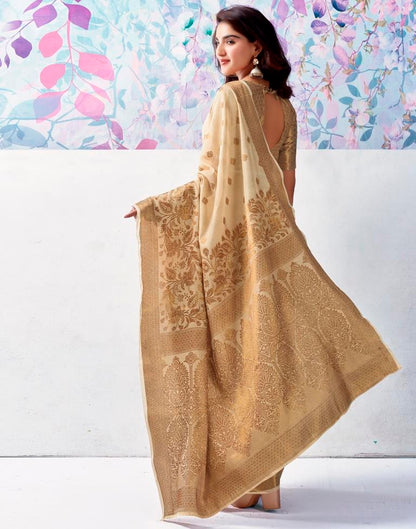 Beige Silk Jacquard Saree