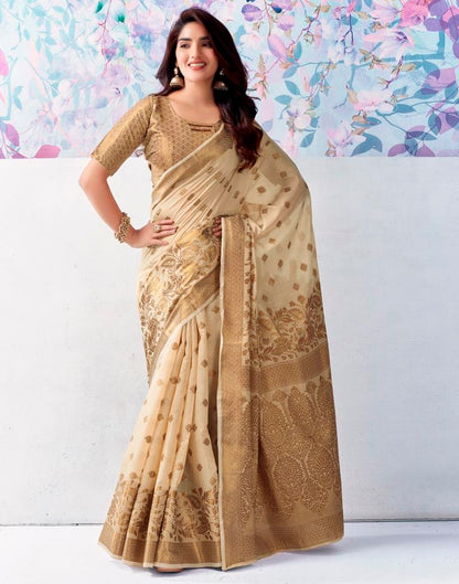 Beige Silk Jacquard Saree