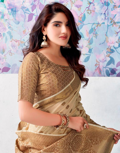 Beige Silk Jacquard Saree