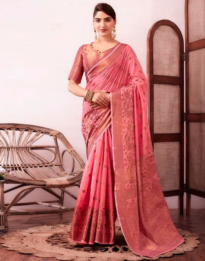 Pink Silk Plain Saree