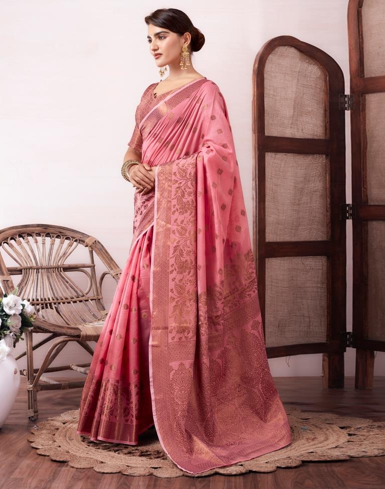 Pink Silk Plain Saree