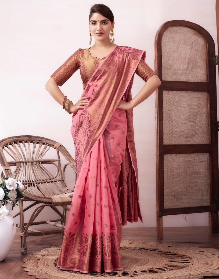 Pink Silk Plain Saree