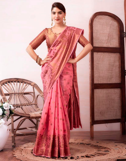 Pink Silk Plain Saree