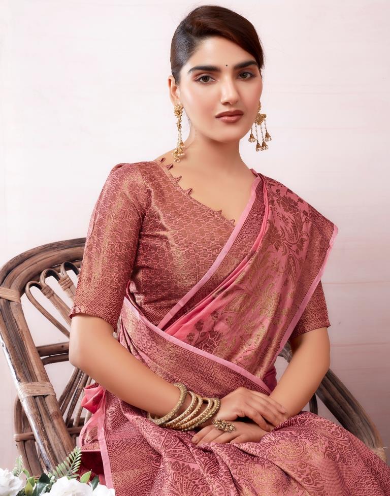 Pink Silk Plain Saree