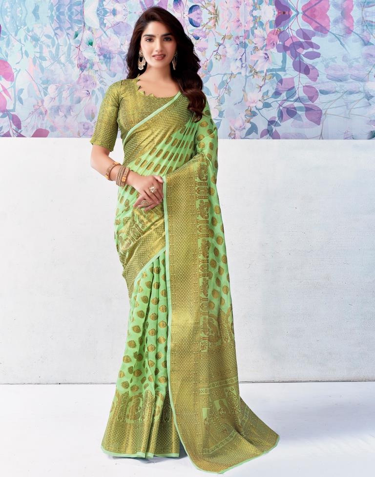 Light Green Silk Plain Saree