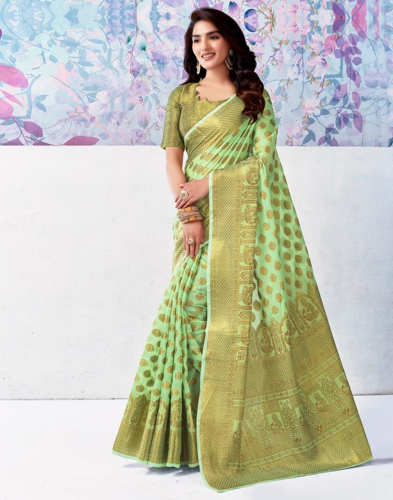 Light Green Silk Plain Saree