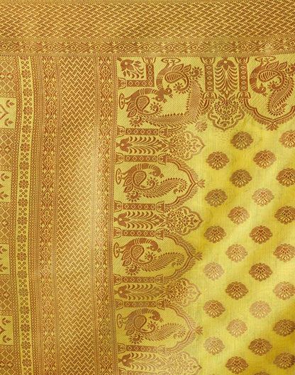 Yellow &amp; Gold Printed Silk Plain Saree