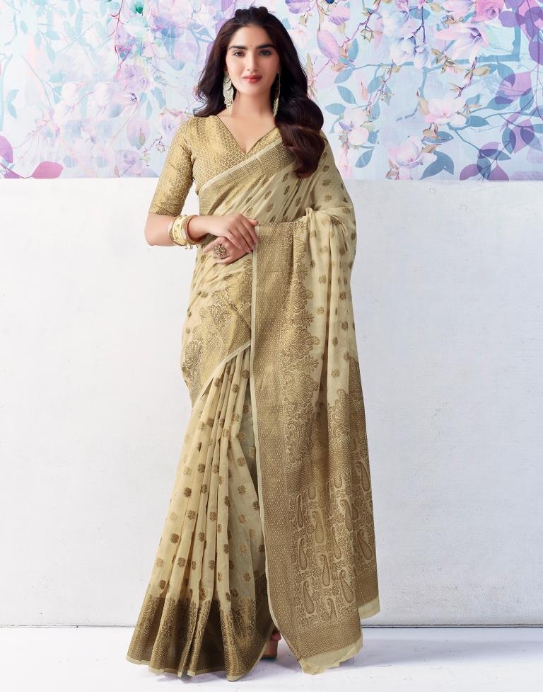 Beige Silk Jacquard Saree