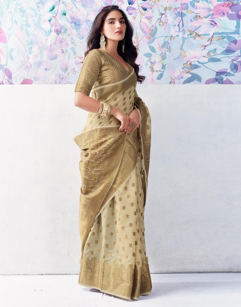 Beige Silk Jacquard Saree