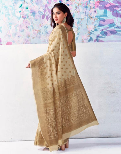 Beige Silk Jacquard Saree