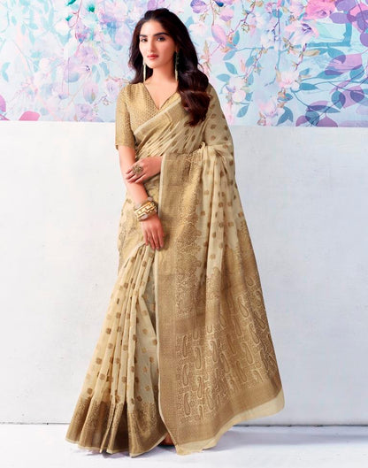 Beige Silk Jacquard Saree