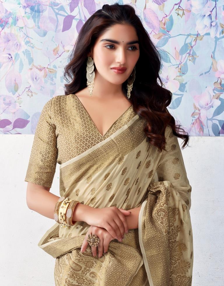 Beige Silk Jacquard Saree