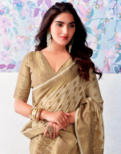 Beige Silk Jacquard Saree