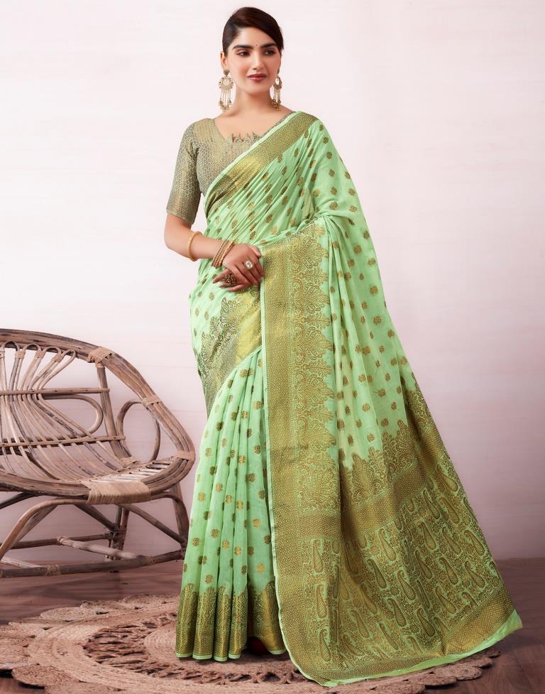 Pista Green Silk Jacquard Saree