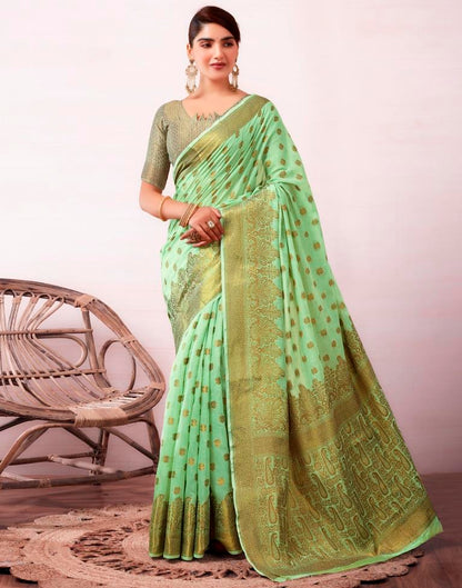 Pista Green Silk Jacquard Saree