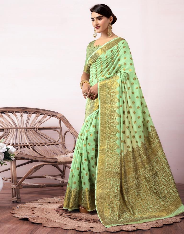 Pista Green Silk Jacquard Saree