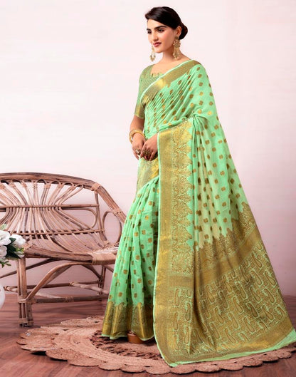 Pista Green Silk Jacquard Saree