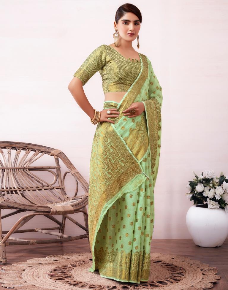 Pista Green Silk Jacquard Saree