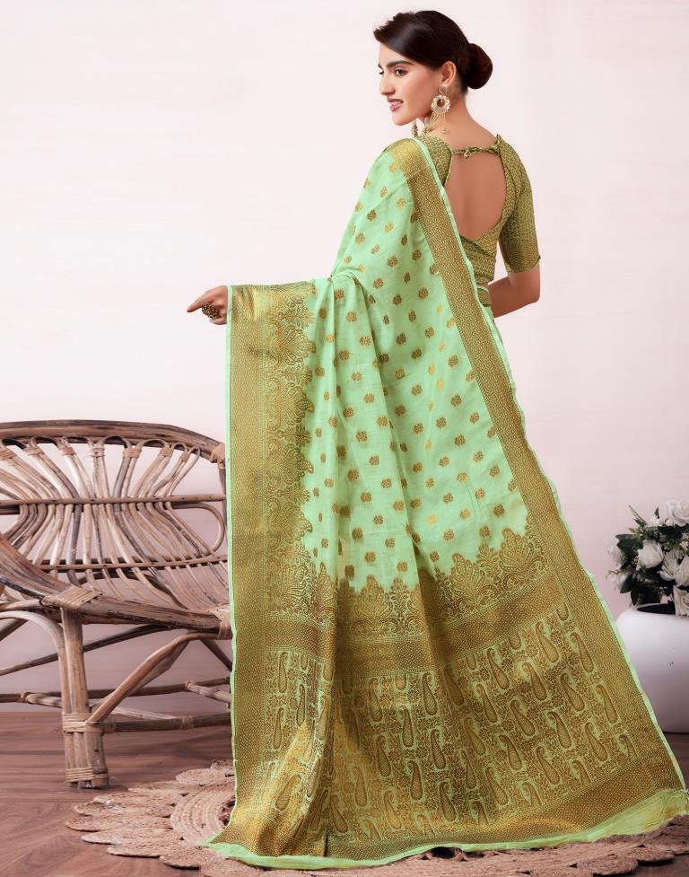 Pista Green Silk Jacquard Saree