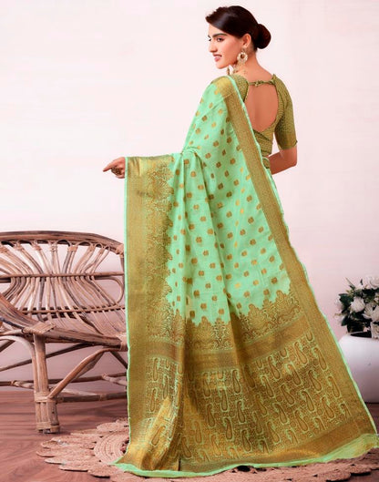 Pista Green Silk Jacquard Saree