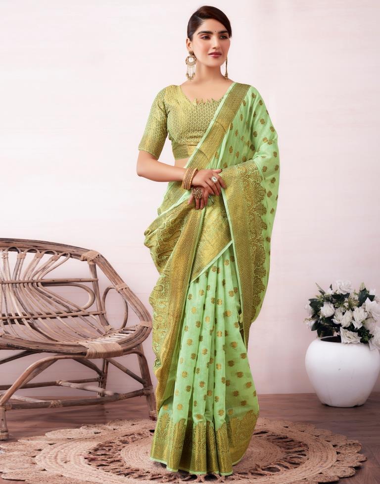 Pista Green Silk Jacquard Saree