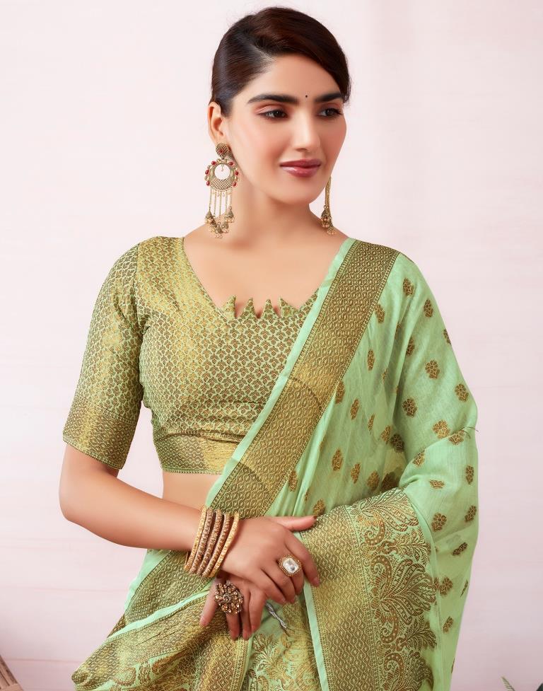 Pista Green Silk Jacquard Saree