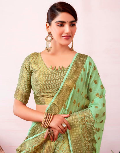 Pista Green Silk Jacquard Saree