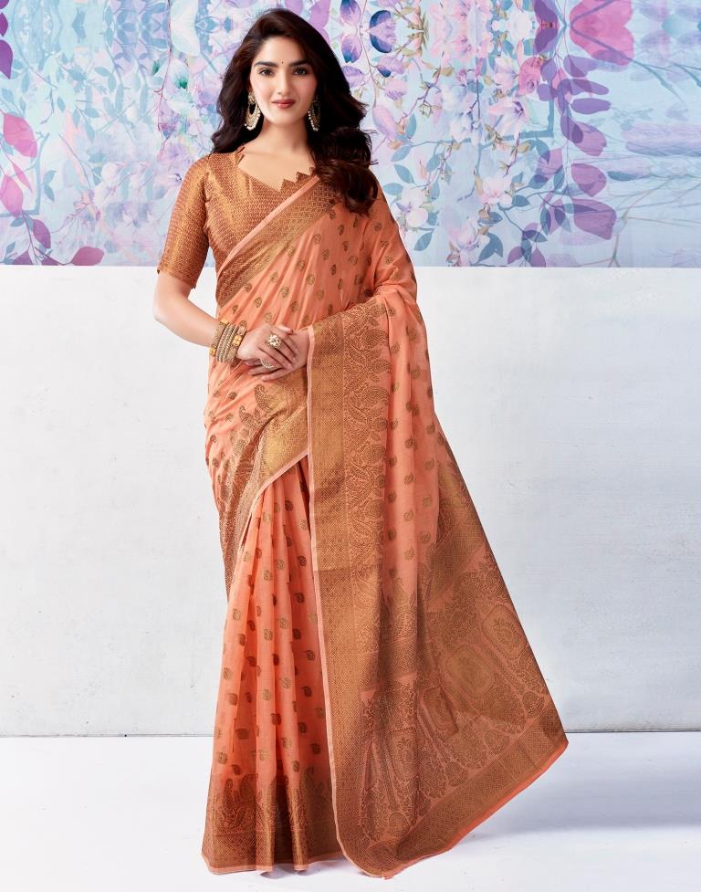 Peach Silk Jacquard Saree