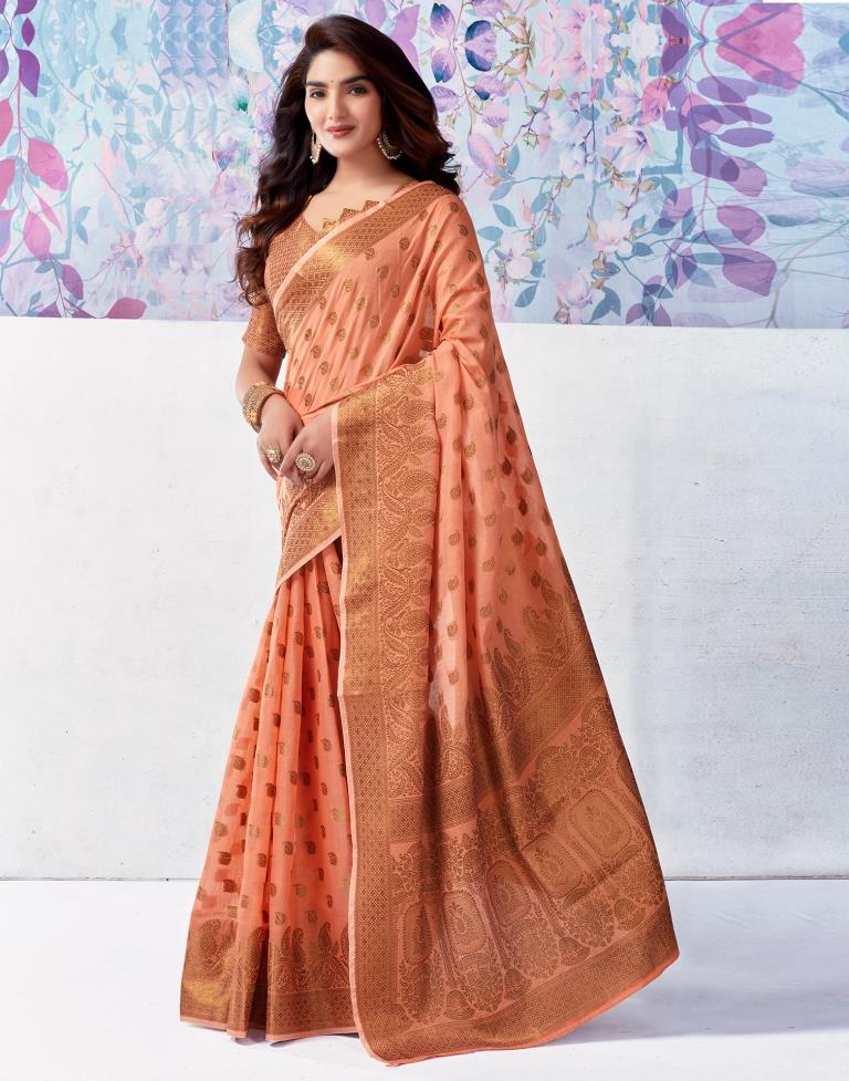 Peach Silk Jacquard Saree