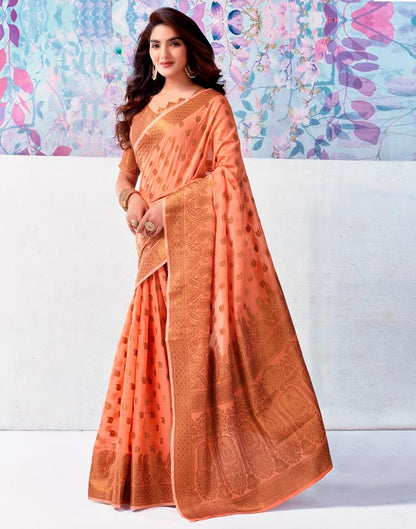 Peach Silk Jacquard Saree