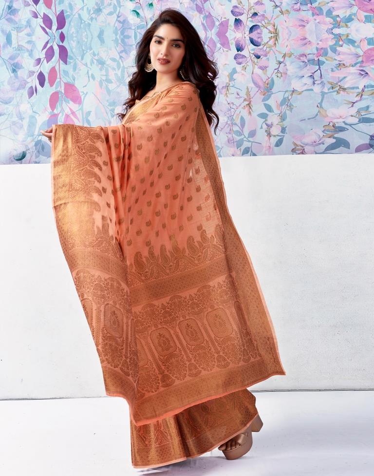 Peach Silk Jacquard Saree