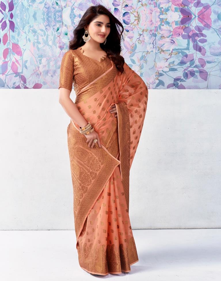 Peach Silk Jacquard Saree