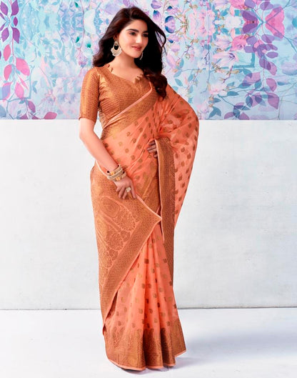 Peach Silk Jacquard Saree